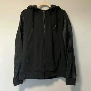 Naketano the poet’s choice black leather sleeves  full zip hoodie